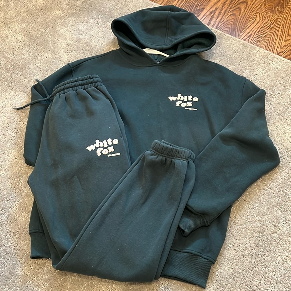 White fox sweat set (top S/M; bottom XS)